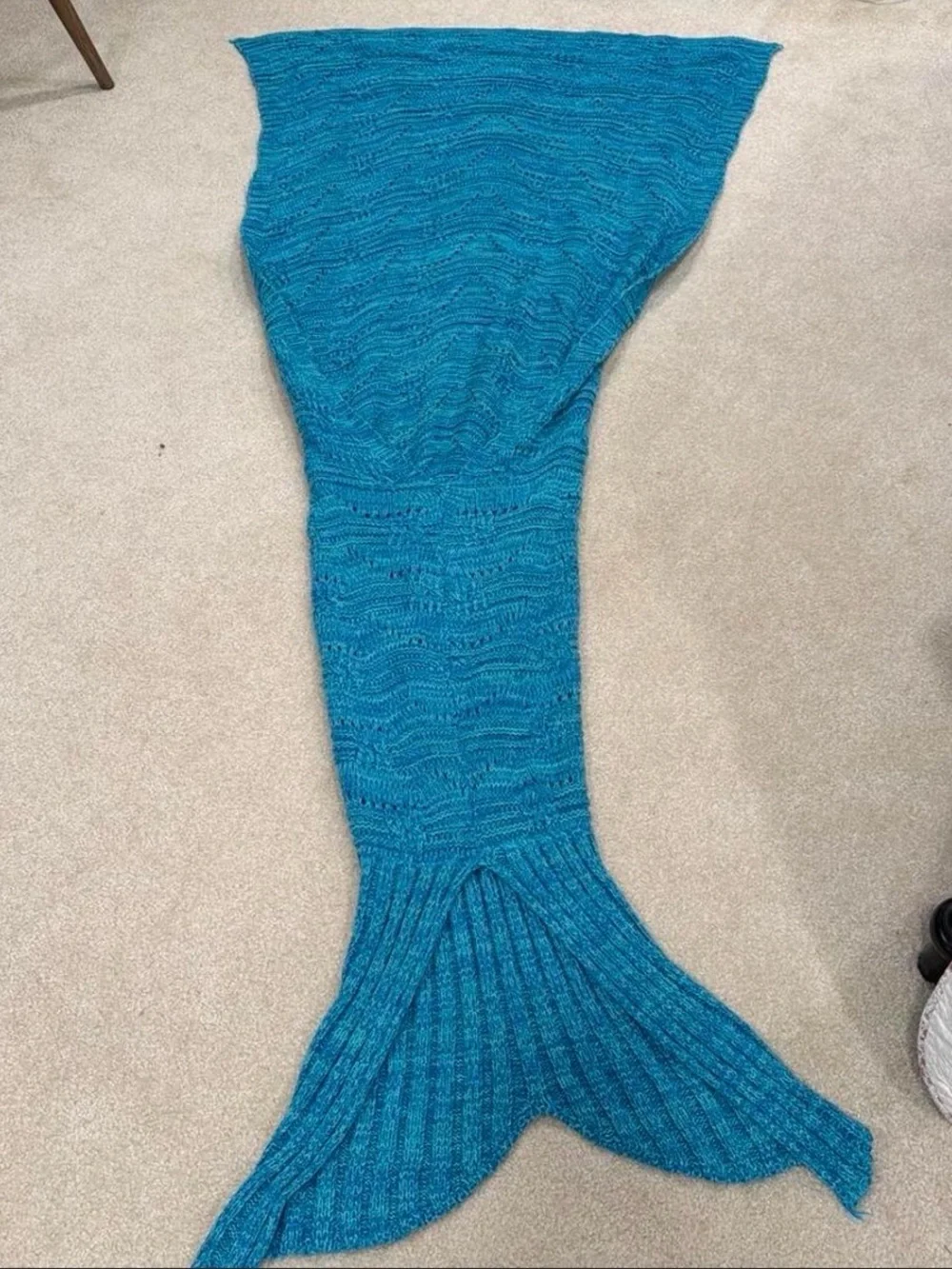 Teal Knit Mermaid Tail Blanket for adults and kids